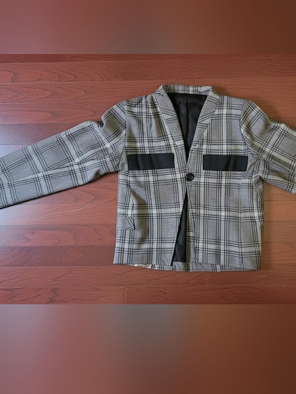 Express Gray Plaid Single-Button Blazer Jacket